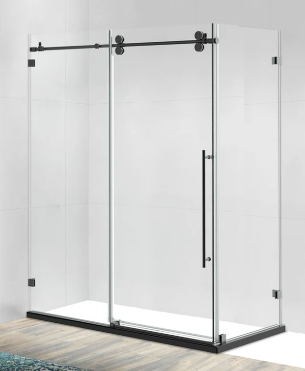 BH Frameless Single Sliding Shower Door with Return Panel {Matte Black}