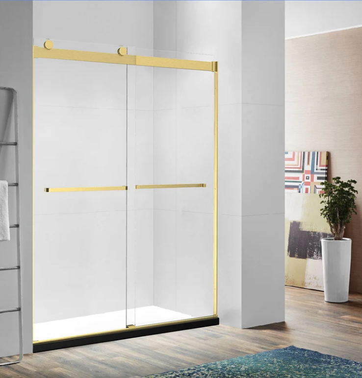 60" Ayden Series Frameless Bypass Shower Door with Klearteck Treatment (3/8" Thickness) (Brushed Gold)