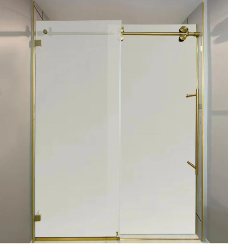 NEW DOUBLE-SIDED FROSTED 48-60"w x 76"/66"H BH Series Frameless Single Sliding Shower Door (Chrome, Brushed Nickel, Matte Black, Brushed Gold)